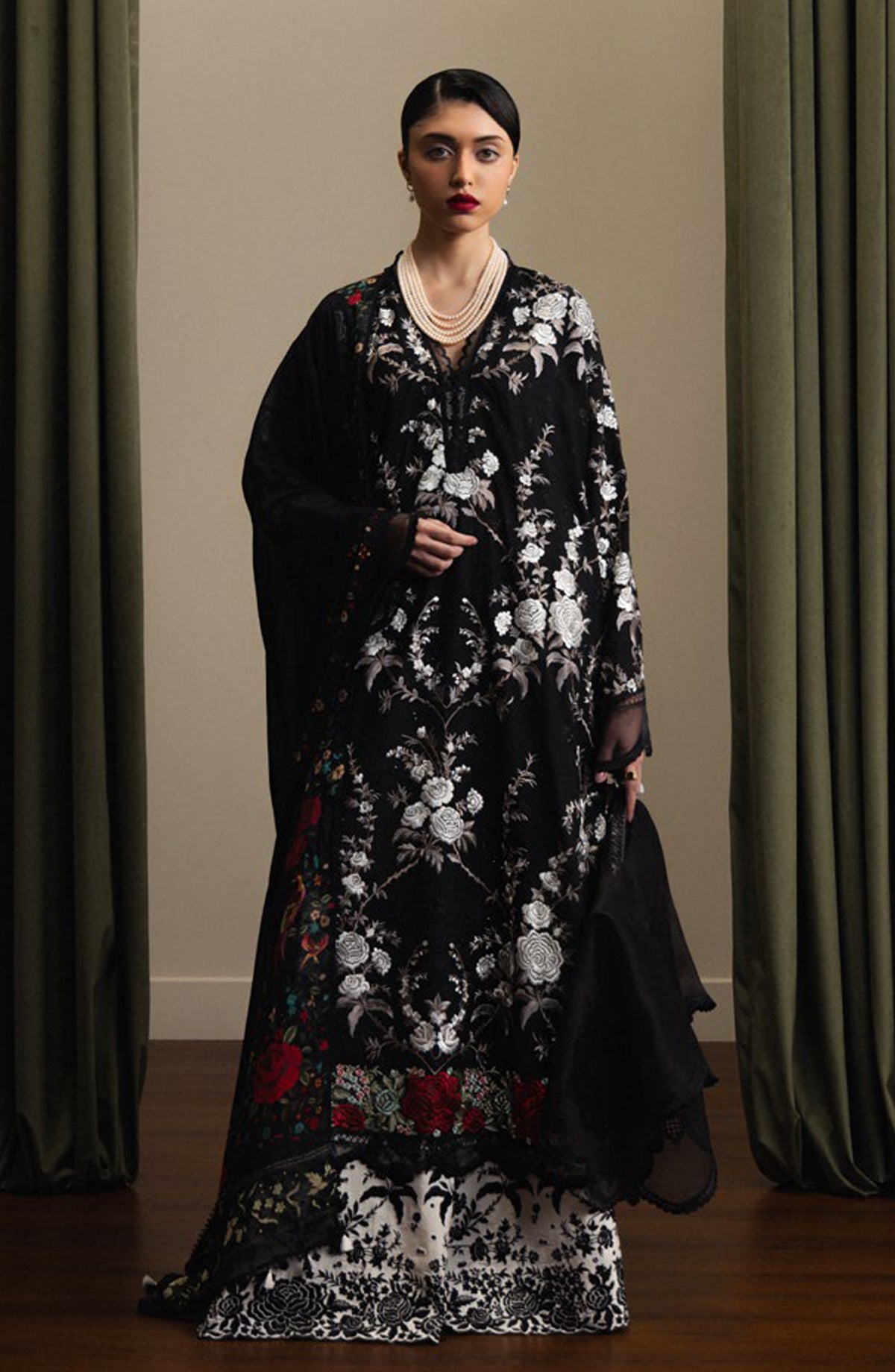 Satori by Zara Shahjahan Embroidered Lawn Unstitched 3 Piece Suit - TAKUMI-D10 - ZS26ST - Black - Luxury Summer Collection