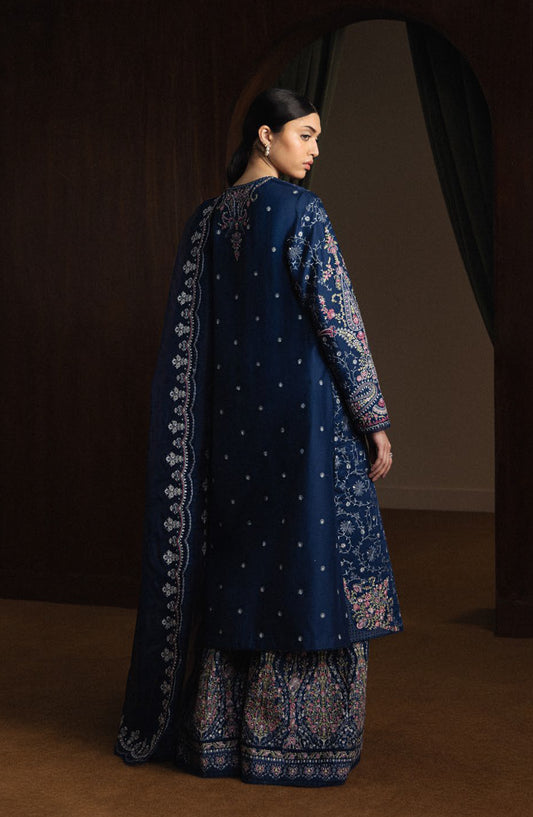 Satori by Zara Shahjahan Embroidered Lawn Unstitched 3 Piece Suit - SUIYO-D9 - ZS26ST - Blue - Luxury Summer Collection