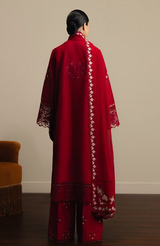 Satori by Zara Shahjahan Embroidered Lawn Unstitched 3 Piece Suit - AKARI-D8 - ZS26ST - Red - Luxury Summer Collection