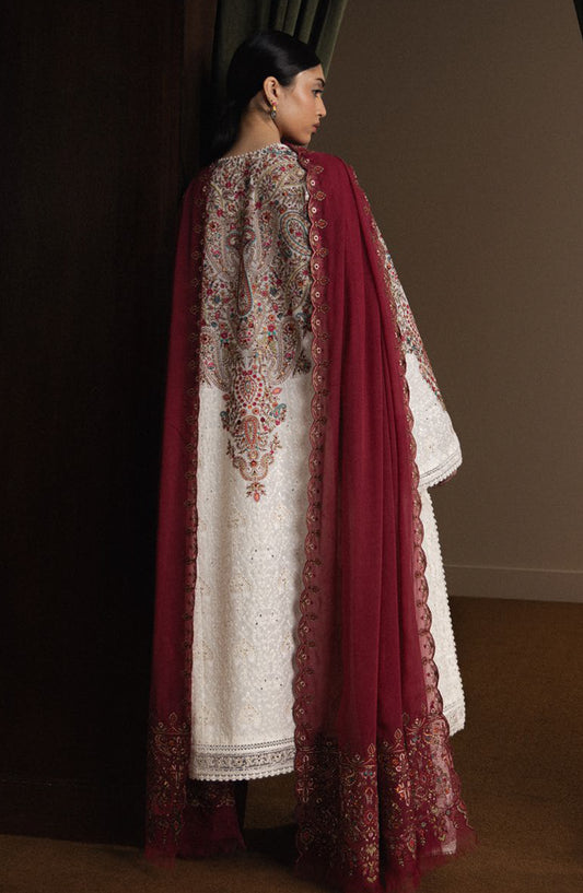 Satori by Zara Shahjahan Embroidered Lawn Unstitched 3 Piece Suit - HIKARI-D7 - ZS26ST - White - Luxury Summer Collection