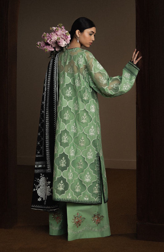 Satori by Zara Shahjahan Embroidered Lawn Unstitched 3 Piece Suit - MIDORIYA-D6 - ZS26ST - Green - Luxury Summer Collection