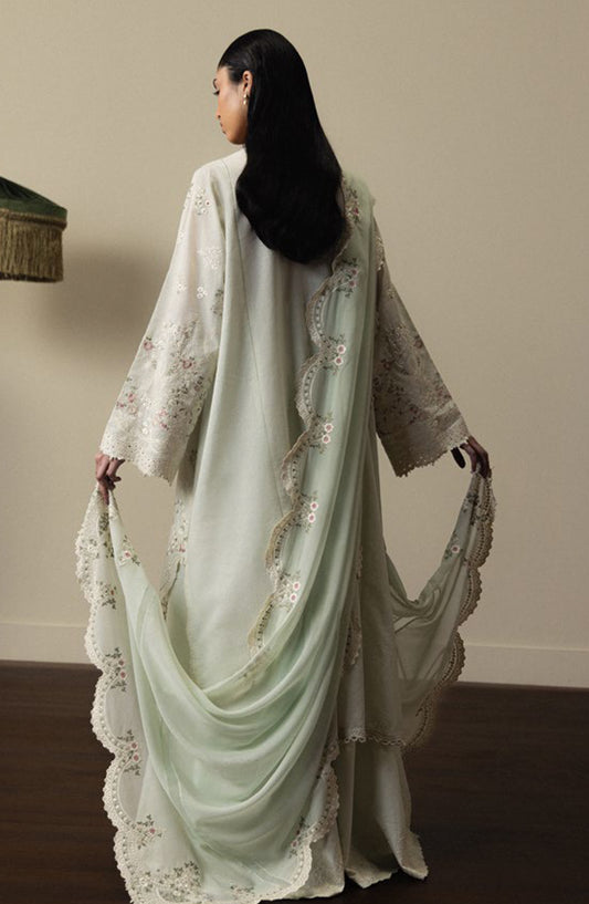 Satori by Zara Shahjahan Embroidered Lawn Unstitched 3 Piece Suit - AOIHA-D4 - ZS26ST - Mint - Luxury Summer Collection