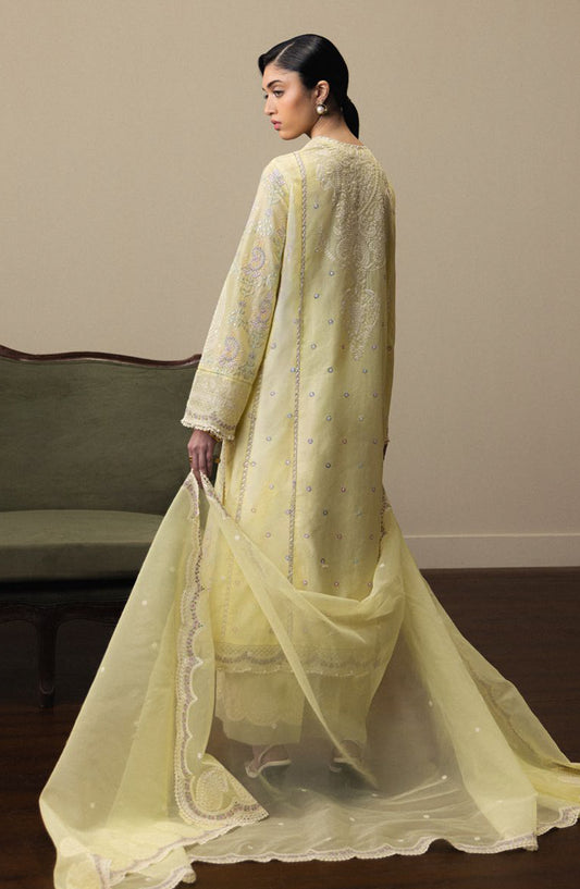 Satori by Zara Shahjahan Embroidered Lawn Unstitched 3 Piece Suit - HINATA-D3 - ZS26ST - Yellow - Luxury Summer Collection