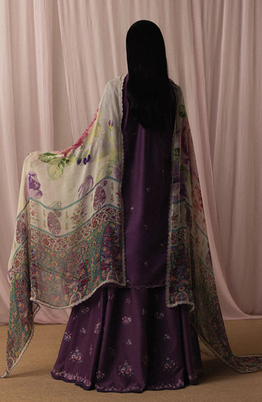 Satori by Zara Shahjahan Embroidered Lawn Unstitched 3 Piece Suit - SUMIRE-D2 - ZS26ST - Purple - Luxury Summer Collection