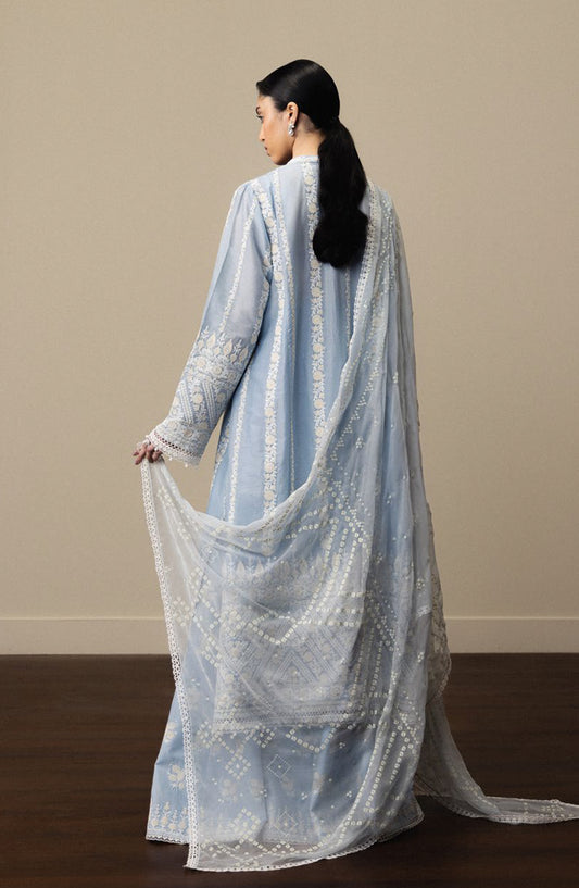 Satori by Zara Shahjahan Embroidered Lawn Unstitched 3 Piece Suit - AOYOMI-D1 - ZS26ST - Blue - Luxury Summer Collection