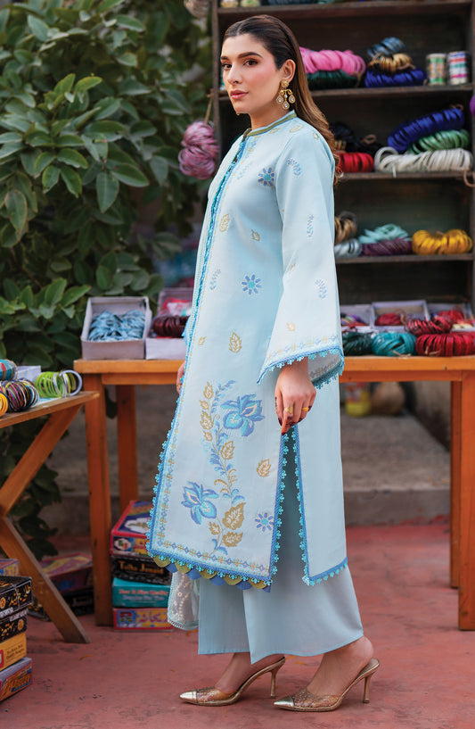 Satrangi by Mahnur Embroidered Lawn Unstitched 3 Piece Suit - S-08 - MH26ST - Sky Blue - Summer Collection
