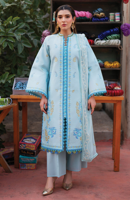 Satrangi by Mahnur Embroidered Lawn Unstitched 3 Piece Suit - S-08 - MH26ST - Sky Blue - Summer Collection