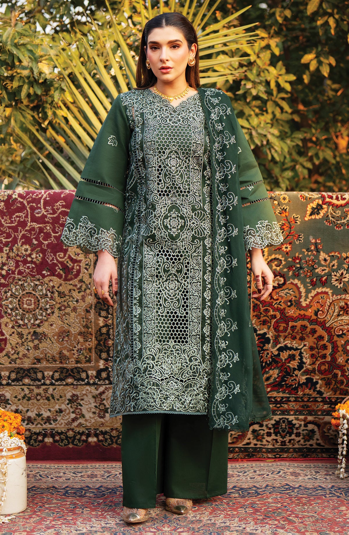 Satrangi by Mahnur Embroidered Lawn Unstitched 3 Piece Suit - S-08 - MH26ST - Green - Summer Collection
