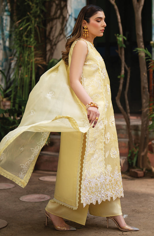 Satrangi by Mahnur Embroidered Lawn Unstitched 3 Piece Suit - S-11 - MH26ST - Lemon - Summer Collection