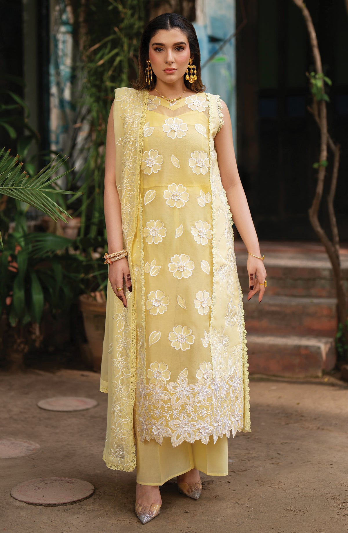 Satrangi by Mahnur Embroidered Lawn Unstitched 3 Piece Suit - S-11 - MH26ST - Lemon - Summer Collection