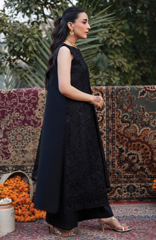 Satrangi by Mahnur Embroidered Lawn Unstitched 3 Piece Suit - S-12 - MH26ST - Black - Summer Collection