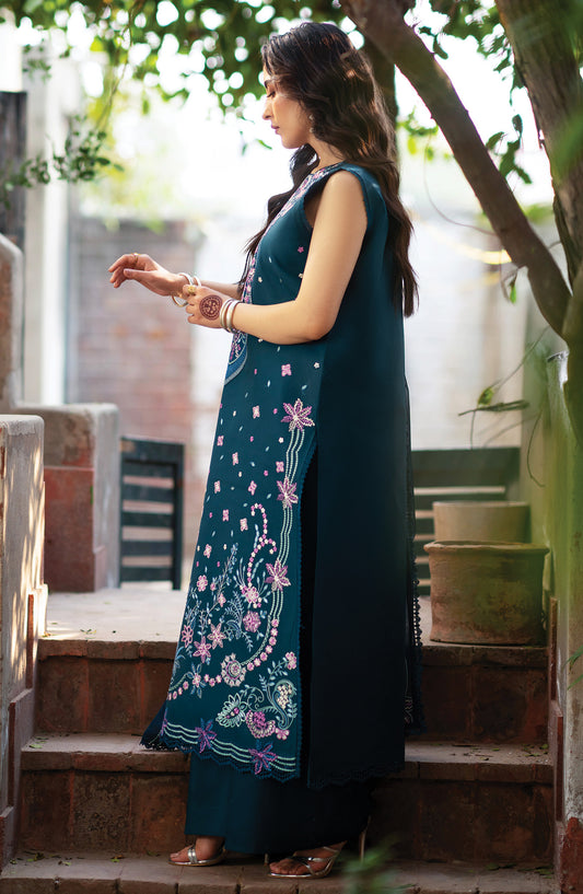 Satrangi by Mahnur Embroidered Lawn Unstitched 3 Piece Suit - S-03 - MH26ST - Teal - Summer Collection