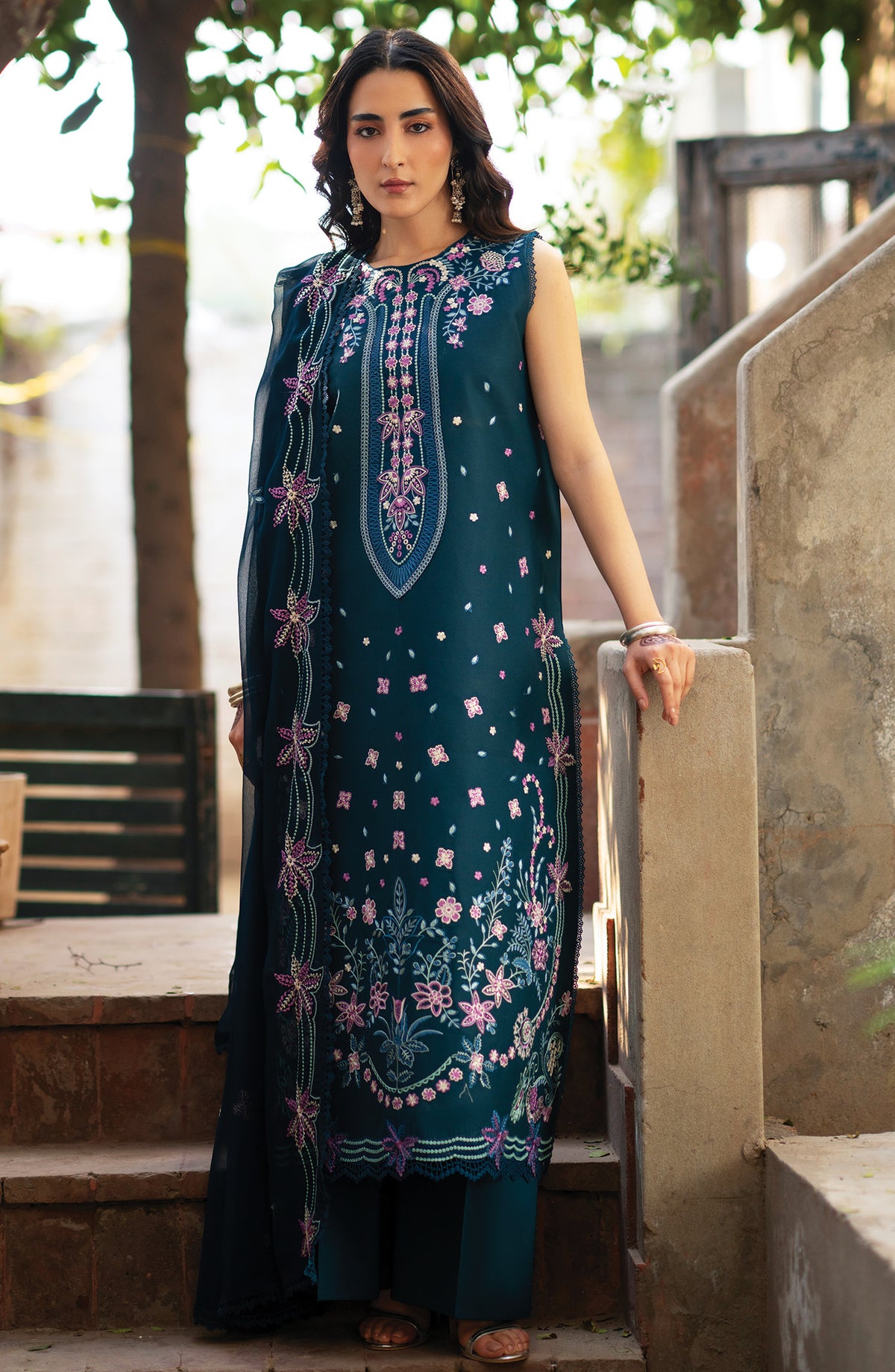 Satrangi by Mahnur Embroidered Lawn Unstitched 3 Piece Suit - S-03 - MH26ST - Teal - Summer Collection