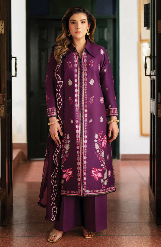 Satrangi by Mahnur Embroidered Lawn Unstitched 3 Piece Suit - S-04 - MH26ST - Purple - Summer Collection