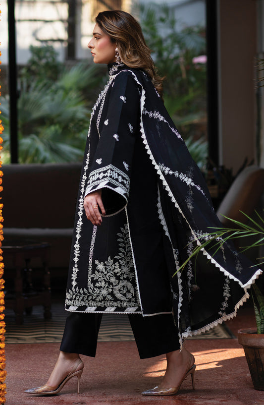 Satrangi by Mahnur Embroidered Lawn Unstitched 3 Piece Suit - S-01 - MH26ST - Black - Summer Collection
