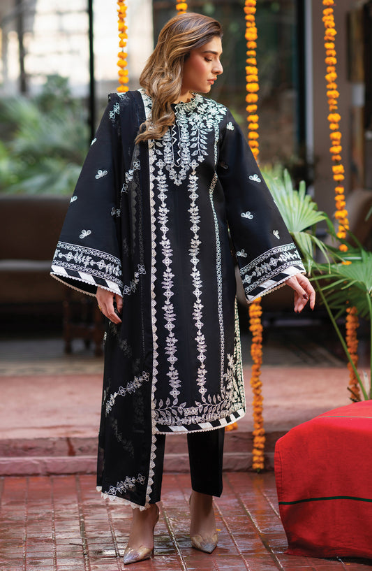 Satrangi by Mahnur Embroidered Lawn Unstitched 3 Piece Suit - S-01 - MH26ST - Black - Summer Collection