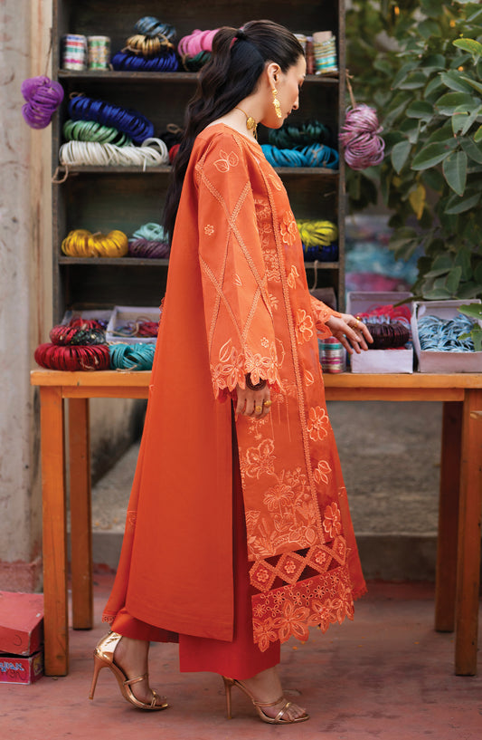 Satrangi by Mahnur Embroidered Lawn Unstitched 3 Piece Suit - S-09 - MH26ST - Orange - Summer Collection
