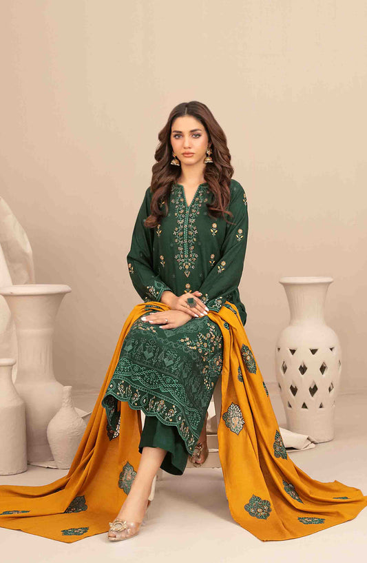 Sawsan by Tawakkal Fabrics Embroidered Leather Peach Unstitched 3 Piece Suit - D-5684 - TF25SWN - Green - Winter Collection
