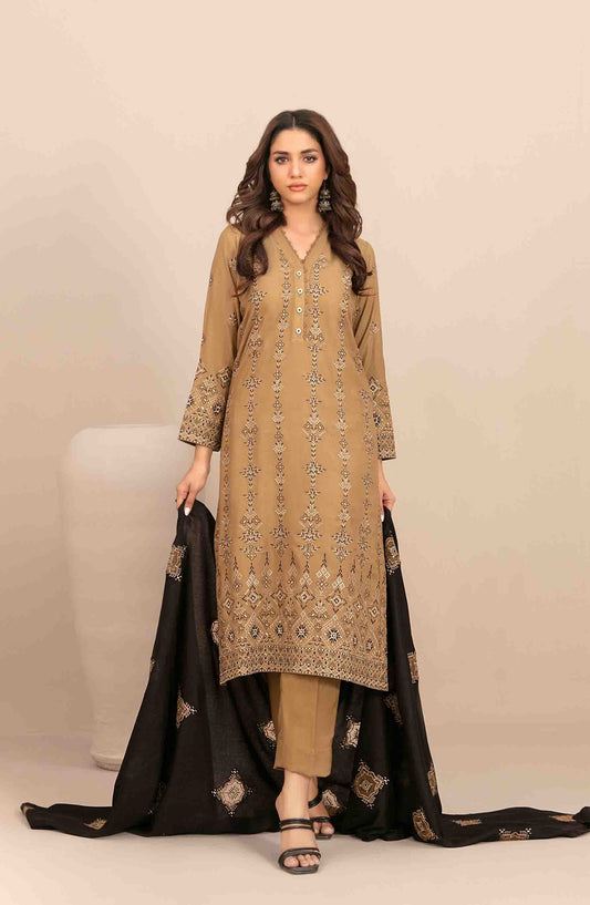 Sawsan by Tawakkal Fabrics Embroidered Leather Peach Unstitched 3 Piece Suit - D-5690 - TF25SWN - Brown - Winter Collection