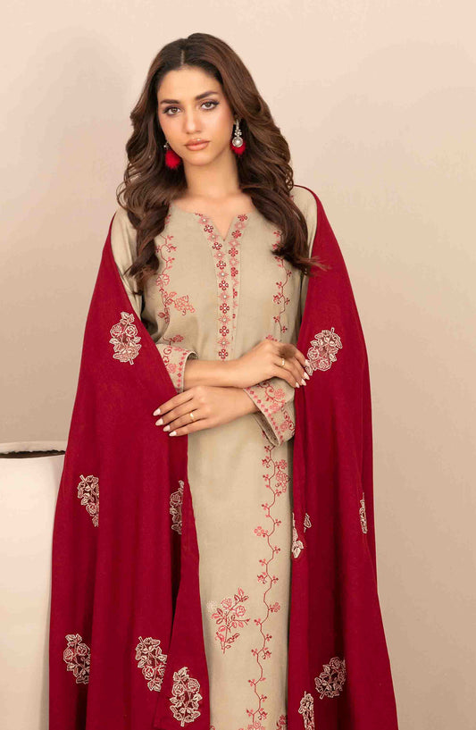 Sawsan by Tawakkal Fabrics Embroidered Leather Peach Unstitched 3 Piece Suit - D-5689 - TF25SWN - Green - Winter Collection