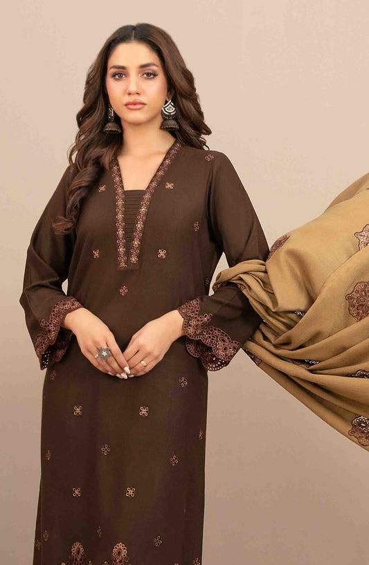 Sawsan by Tawakkal Fabrics Embroidered Leather Peach Unstitched 3 Piece Suit - D-5686 - TF25SWN - Brown - Winter Collection