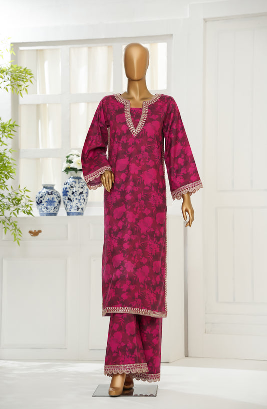 Sehar Zaira by Amna Khadija Printed & Embroidered Cotton Cambric Stitched Co ord Sets - SZCS-01 - AM25ZAI - Maroon - Luxury Collection