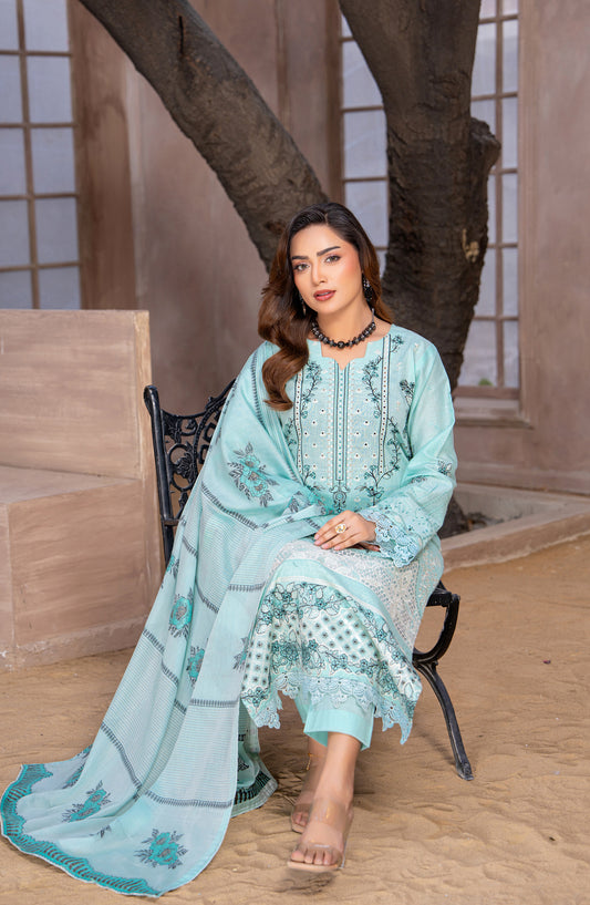 Sehar by Riaz Arts Embroidered Lawn Unstitched 3 Piece Suit - D-06 - RA26SHR - Blue - Summer Collection