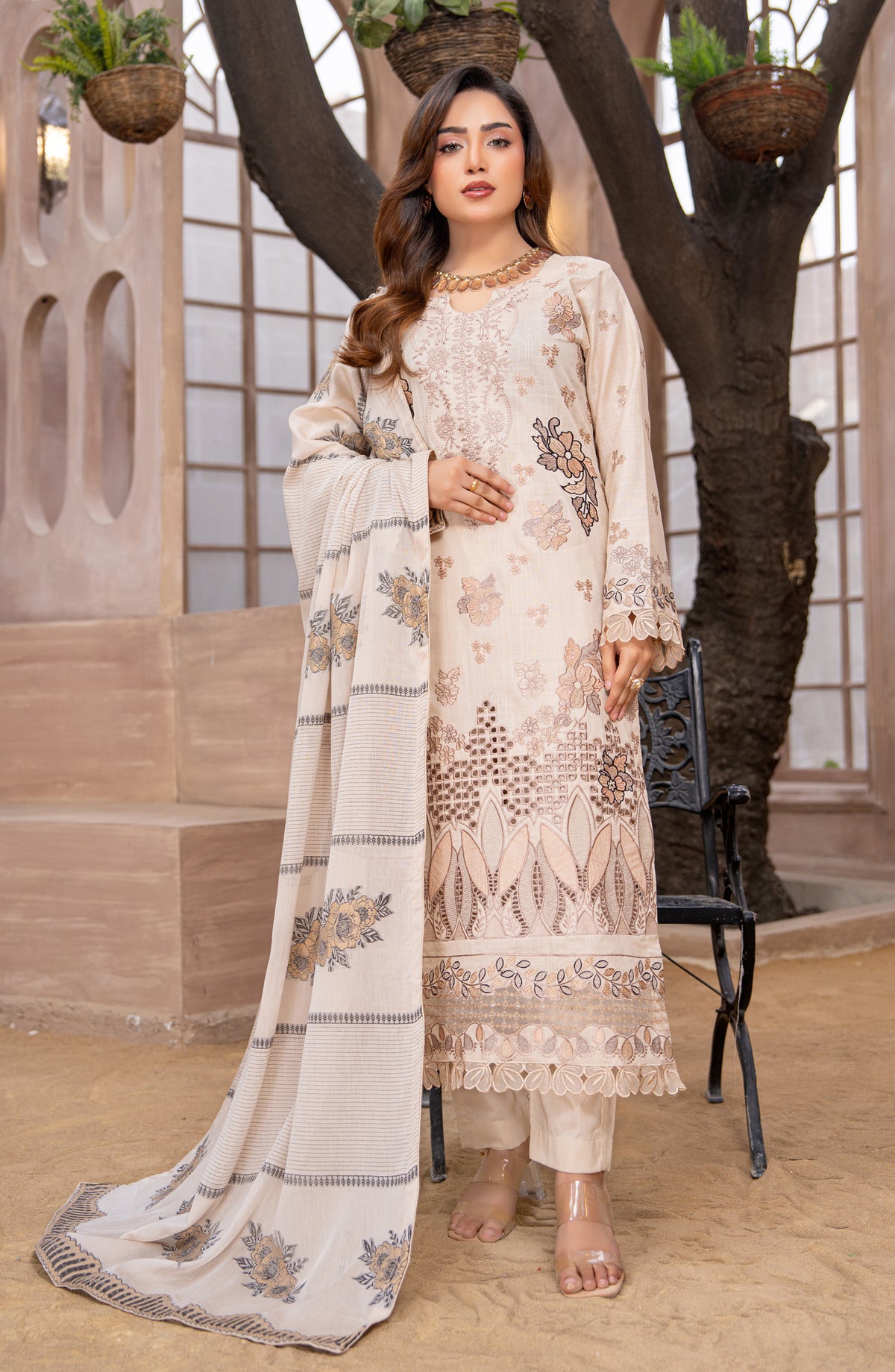 Sehar by Riaz Arts Embroidered Lawn Unstitched 3 Piece Suit - D-05 - RA26SHR - Peach - Summer Collection