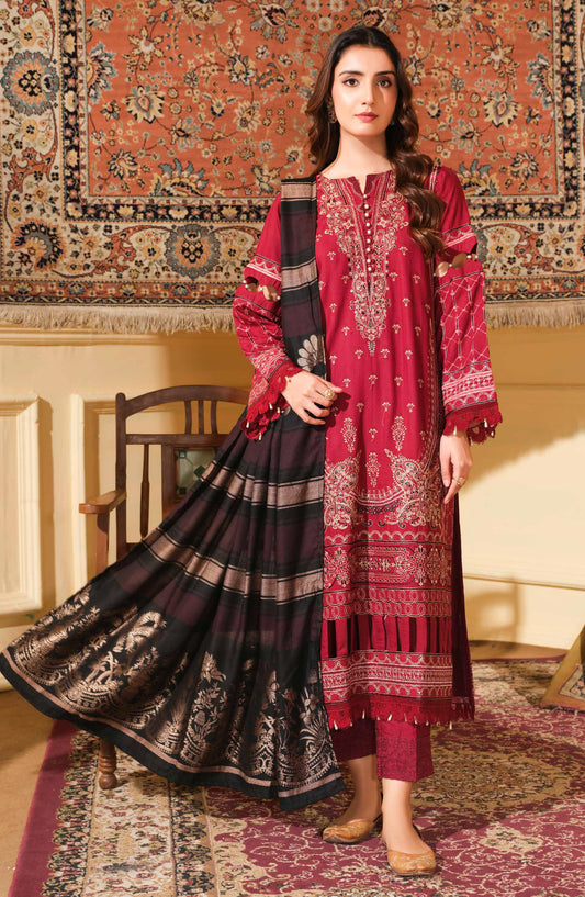 Selene by Johra Embroidered Winter Fabric Unstitched 3 Piece Suit - JH-985 - JH25SLEN - Red - Winter Collection