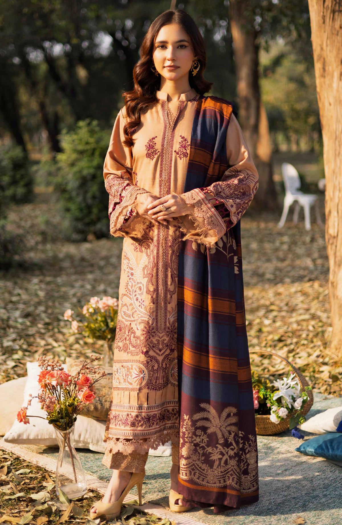 Selene by Johra Embroidered Winter Fabric Unstitched 3 Piece Suit - JH-982 - JH25SLEN - Beige - Winter Collection