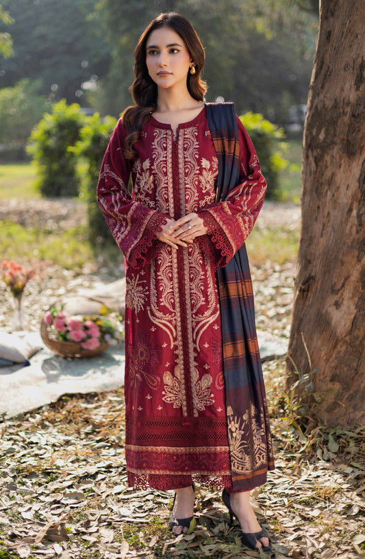 Selene by Johra Embroidered Winter Fabric Unstitched 3 Piece Suit - JH-981 - JH25SLEN - Maroon - Winter Collection