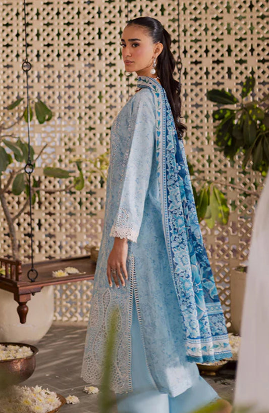 Selene by RajBari Premium Embroidered Lawn Unstitched 3 Piece Suit - Sraya - RJB26SL - Blue - Festive Collection