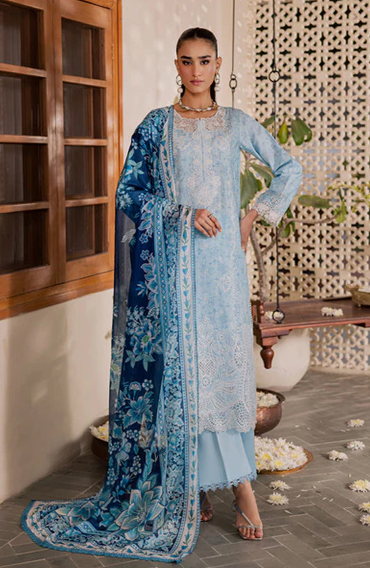 Selene by RajBari Premium Embroidered Lawn Unstitched 3 Piece Suit - Sraya - RJB26SL - Blue - Festive Collection