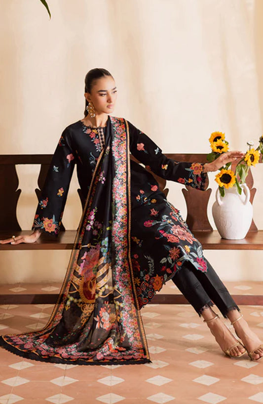 Selene by RajBari Premium Embroidered Lawn Unstitched 3 Piece Suit - Sira - RJB26SL - Black - Festive Collection