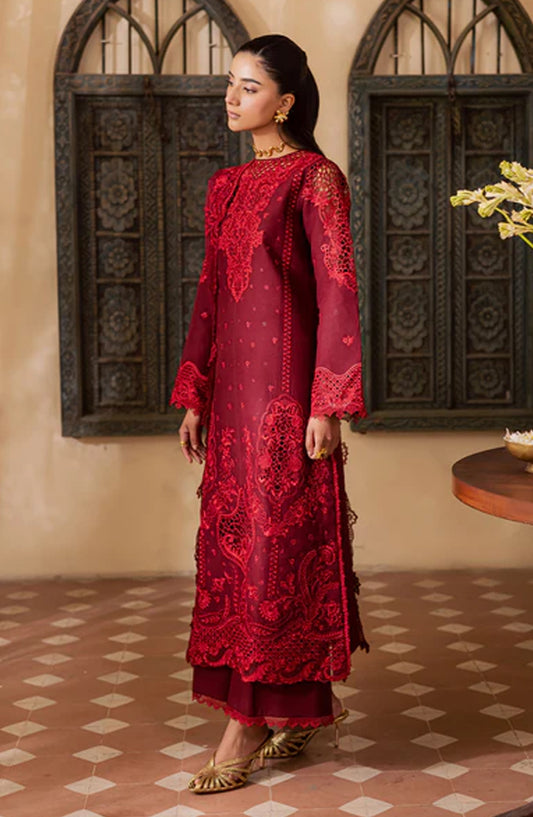 Selene by RajBari Premium Embroidered Lawn Unstitched 3 Piece Suit - Nyra - RJB26SL - Red - Festive Collection