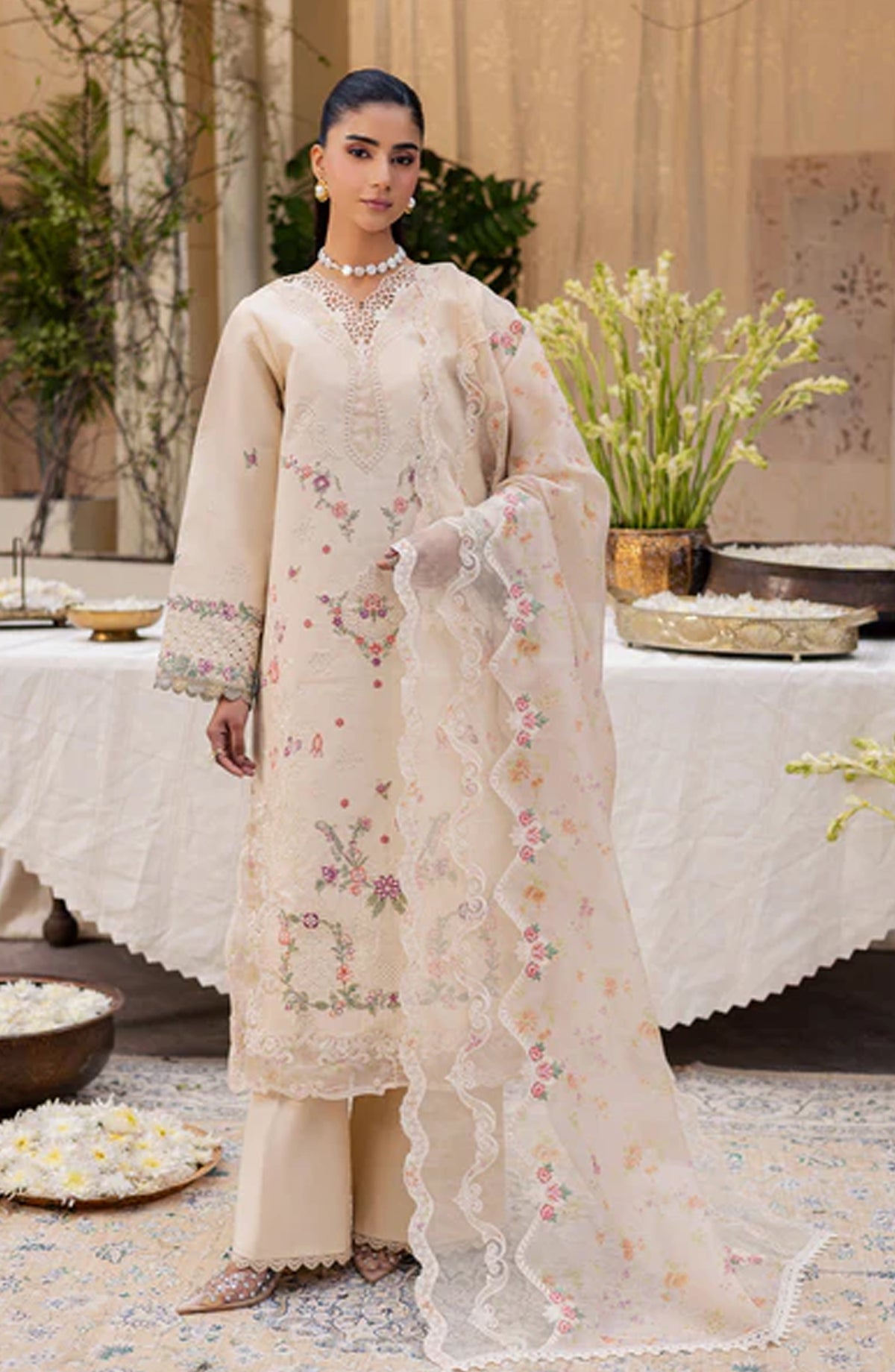 Selene by RajBari Premium Embroidered Lawn Unstitched 3 Piece Suit - Inara - RJB26SL - Peach - Festive Collection