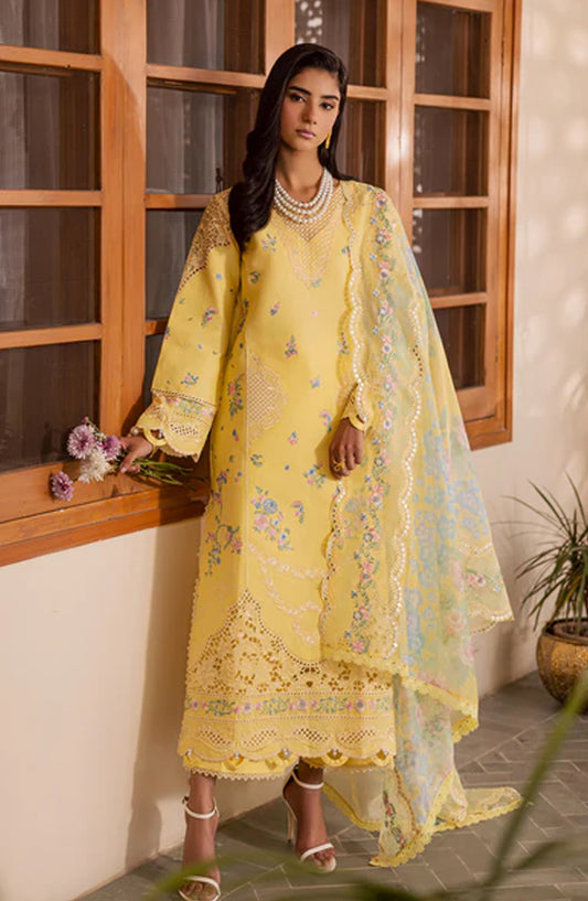Selene by RajBari Premium Embroidered Lawn Unstitched 3 Piece Suit - Ayzel - RJB26SL - Yellow - Festive Collection