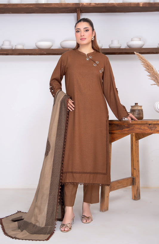 Sensation by Riaz Arts Premium Peach Unstitched 3 Piece Suit - D-06 - RA26SNT - Brown - Winter Collection