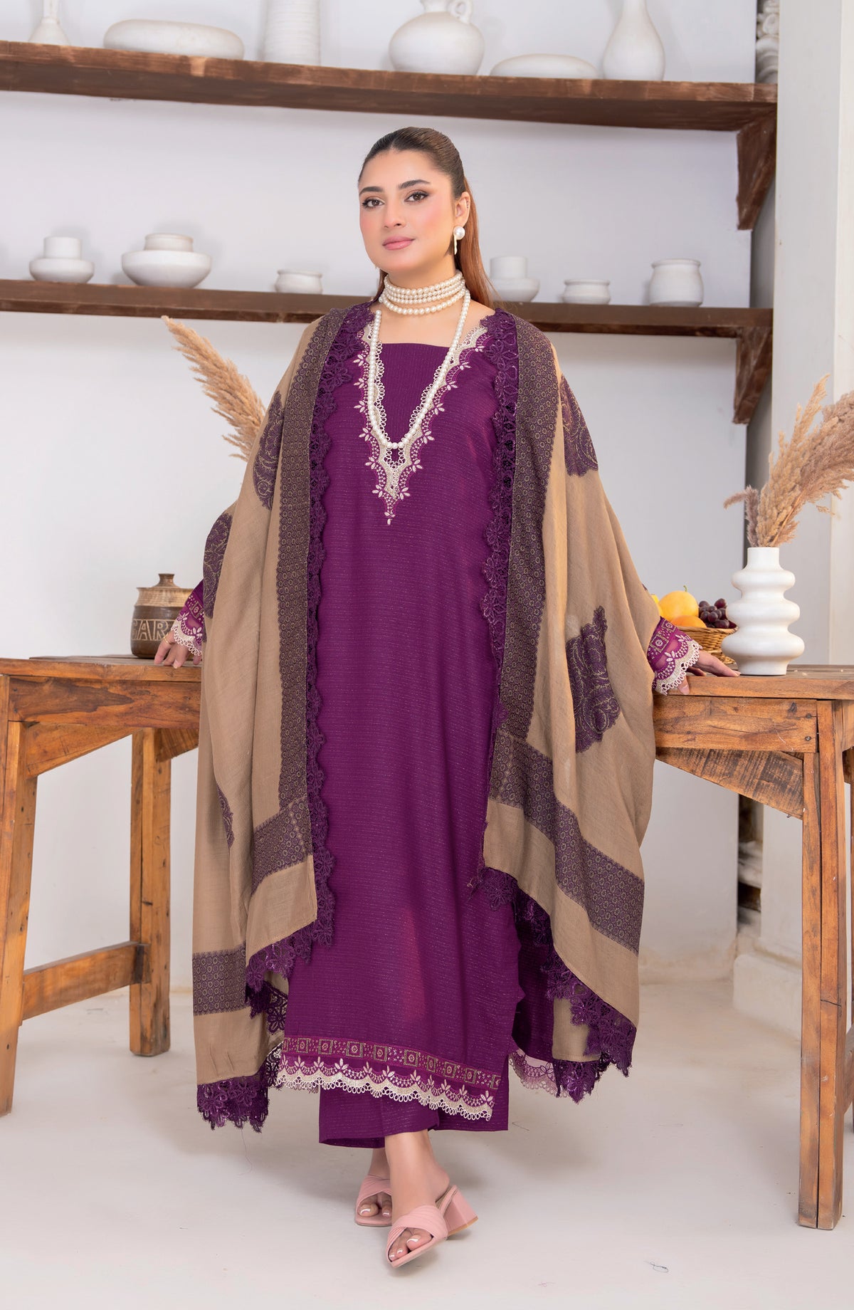 Sensation by Riaz Arts Premium Peach Unstitched 3 Piece Suit - D-05 - RA26SNT - Purple - Winter Collection