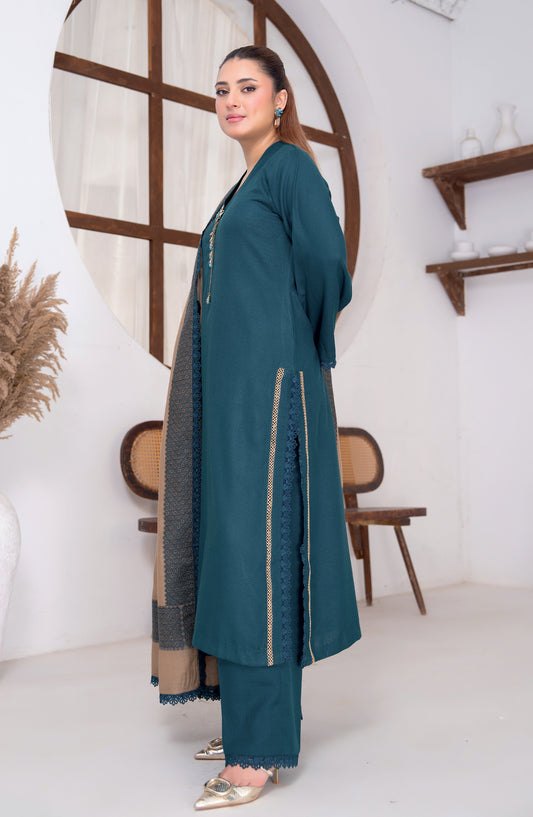 Sensation by Riaz Arts Premium Peach Unstitched 3 Piece Suit - D-01 - RA26SNT - Teal - Winter Collection