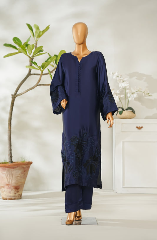 Serein by Amna Khadija Luxe Embroidered Shamooz Silk Stitched 2 Piece Suit - SLS-02 - AM26SLS - Blue - Winter Collection