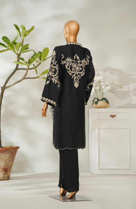 Serein by Amna Khadija Luxe Embroidered Shamooz Silk Stitched 2 Piece Suit - SLS-03 - AM26SLS - Black - Winter Collection
