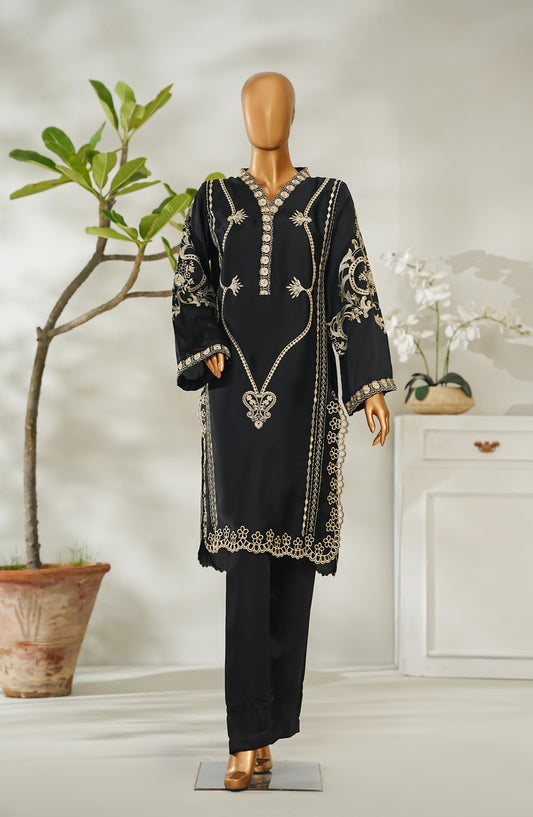 Serein by Amna Khadija Luxe Embroidered Shamooz Silk Stitched 2 Piece Suit - SLS-03 - AM26SLS - Black - Winter Collection