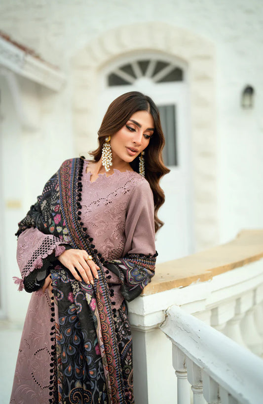 Serenity by Florent Luxury Embroidered Karandi Unstitched 3 Piece Suit - FNS-08B - FL25SRN - Purple - Winter Collection