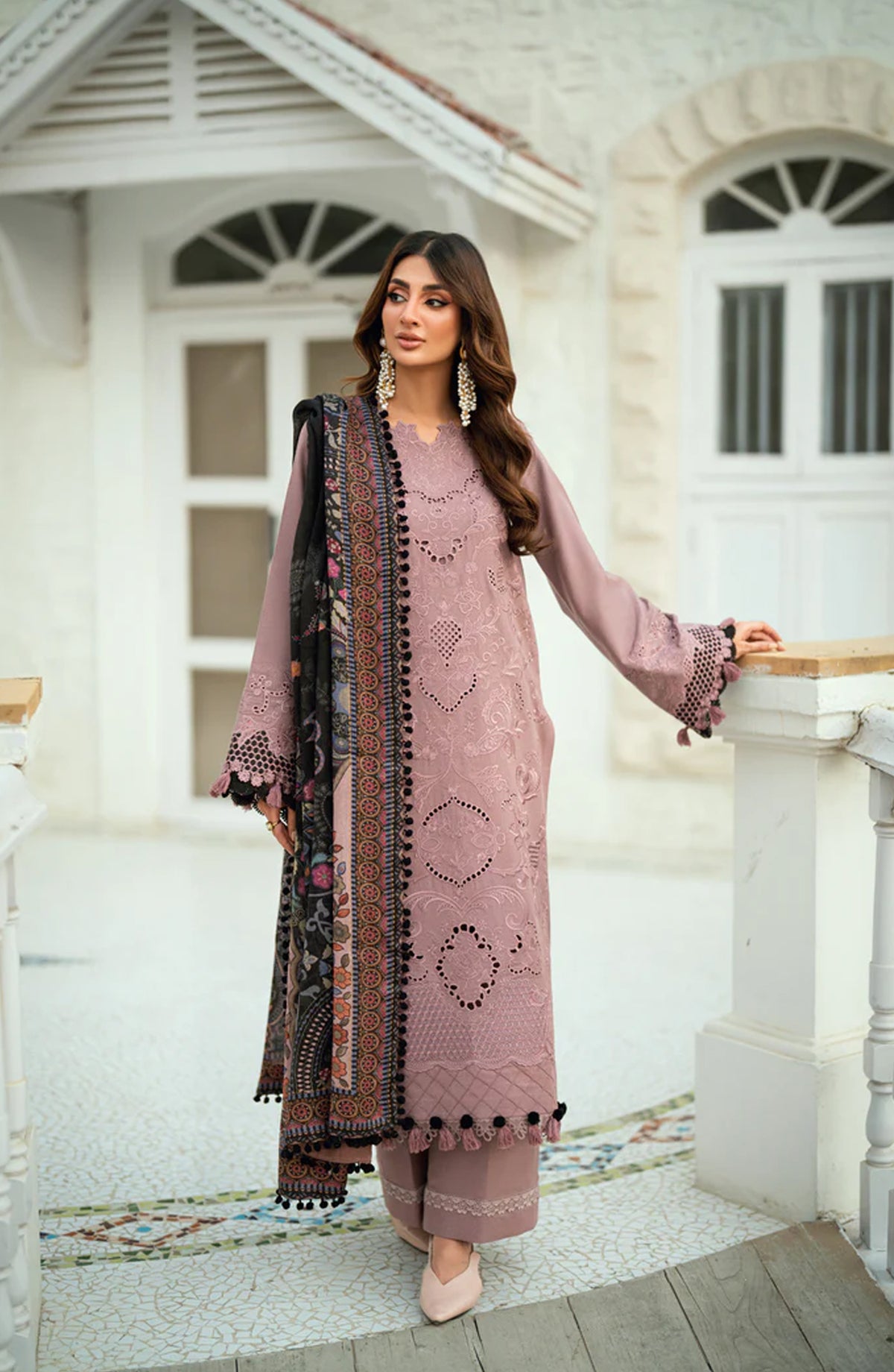 Serenity by Florent Luxury Embroidered Karandi Unstitched 3 Piece Suit - FNS-08B - FL25SRN - Purple - Winter Collection