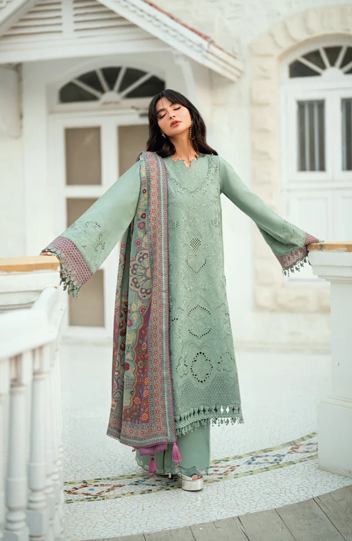 Serenity by Florent Luxury Embroidered Karandi Unstitched 3 Piece Suit - FNS-08A - FL25SRN - Green - Winter Collection