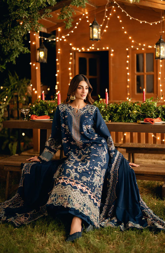 Serenity by Florent Luxury Embroidered Dobby Unstitched 3 Piece Suit - FNS-07B - FL25SRN - Blue - Winter Collection