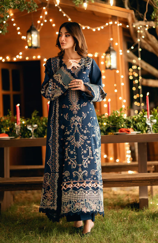 Serenity by Florent Luxury Embroidered Dobby Unstitched 3 Piece Suit - FNS-07B - FL25SRN - Blue - Winter Collection