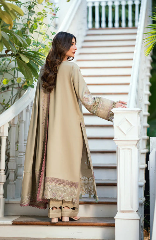 Serenity by Florent Luxury Embroidered Dobby Unstitched 3 Piece Suit - FNS-07A - FL25SRN - Beige - Winter Collection