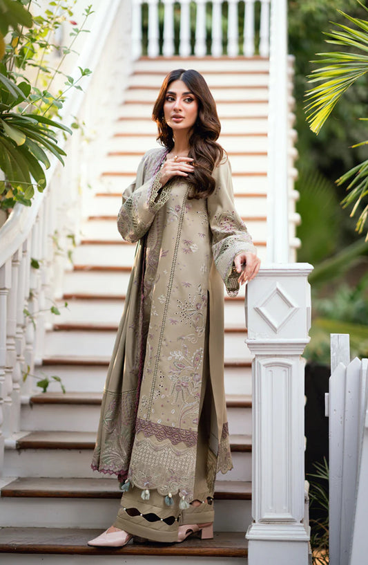 Serenity by Florent Luxury Embroidered Dobby Unstitched 3 Piece Suit - FNS-07A - FL25SRN - Beige - Winter Collection